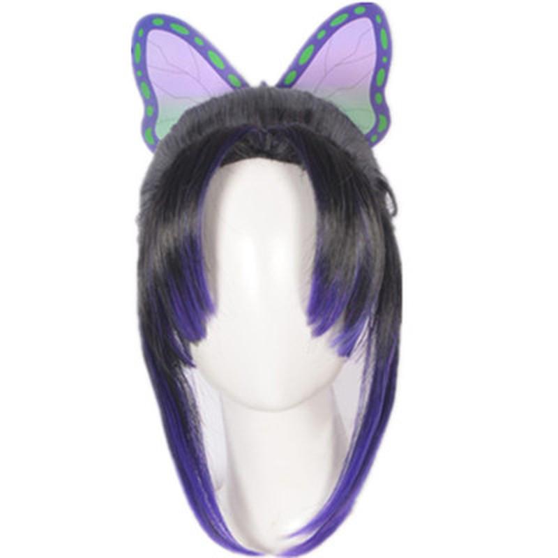 Japan Anime Demon Slayer: Kimetsu No Yaiba Kochou Shinobu Cosplay Wig Kochou Shinobu Purple Black Hair Wig Costumes + Hairpin