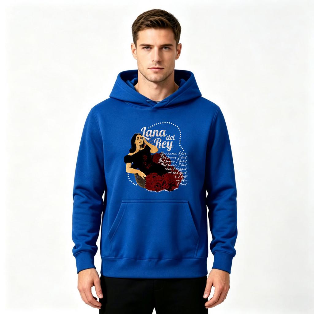 Men's Printed Pullover Hoodie Retro Art Figure Rose Pattern Casual Long Sleeve Hooded Sweatshirt