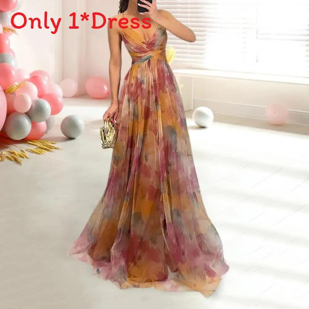 Polyester Floral Maxi Dress With Vneck Sleeveless For Summer Vacation