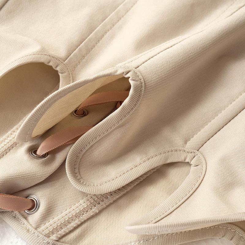 Women's Summer Lace-Up Fishbone Waist Cincher Sleeveless Slim Top - European & American Style