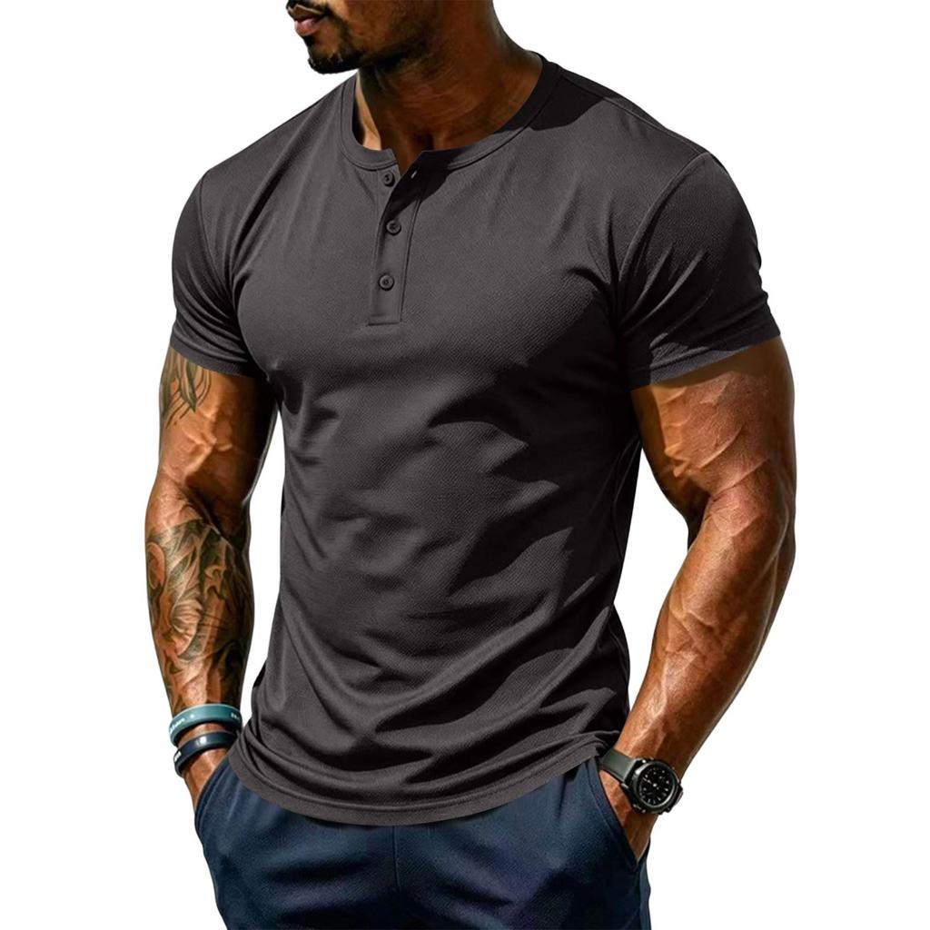 Men's Short Sleeve Quick Dry Henley T Shirt Lightweight Breathable Mesh Fabric Athletic Fit Casual Top for Summer Sports