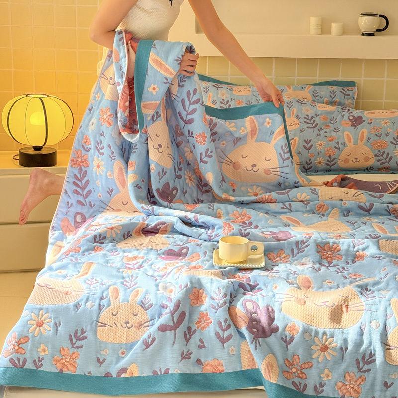 1pc Cotton Three-layer Gauze Towel Quilt Throw Blanket, Towel Blanket Bed Cover Summer Cooling Quilt, Soft Breathable Lightweight Cozy Blanke