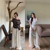 Plus Size 2026 Summer Off-Shoulder T-Shirt & High-Waisted Wide-Leg Pants Set for Women