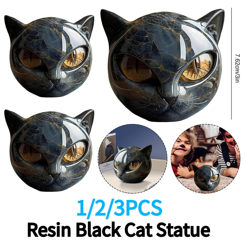 1/2/3PCS Halloween Tabletop Cat Statue Resin Unique Cat Figure Elegant Home Decor Black Cat Sculpture for Cat Lovers Women Men