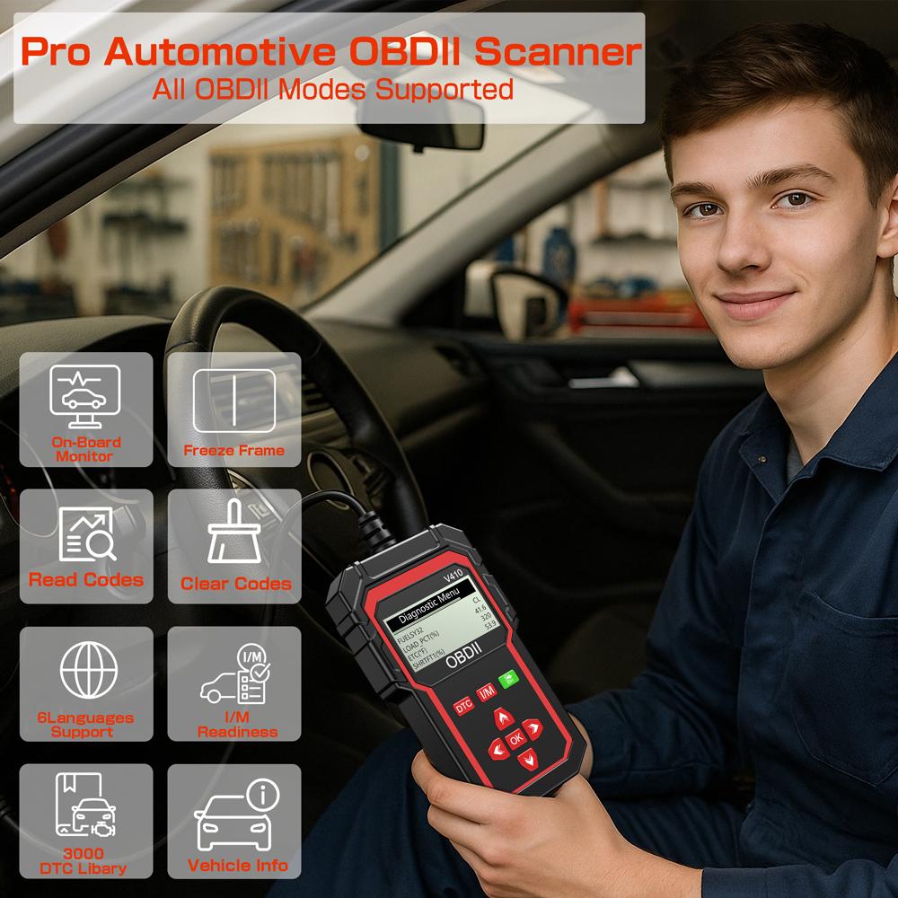OBDII EOBD Read/Clear Fault Code OBD2 Code Reader ELM 327 V410 Car Diagnostic Tools OBD2 Scanner Digital Display Auto Engine System Detection