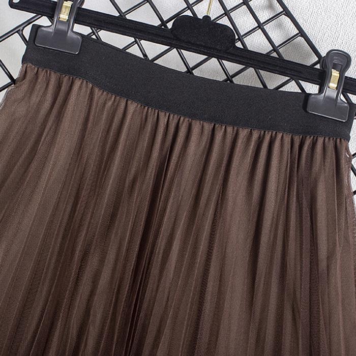 Women Spring Fall High Waist All Match Gradient Color Peacock Printed Mesh A Line Skirt