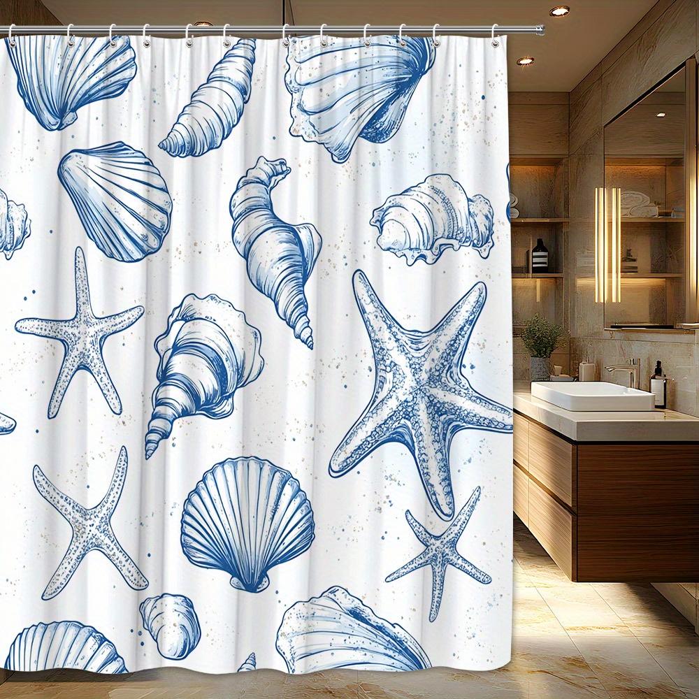 

1Pc Ocean Style Shell And Starfish Pattern Shower Curtain, Polyester Fabric - Machine Washable, Suitable For Bathroom Decoration W60H190(CM)-1 Pcs