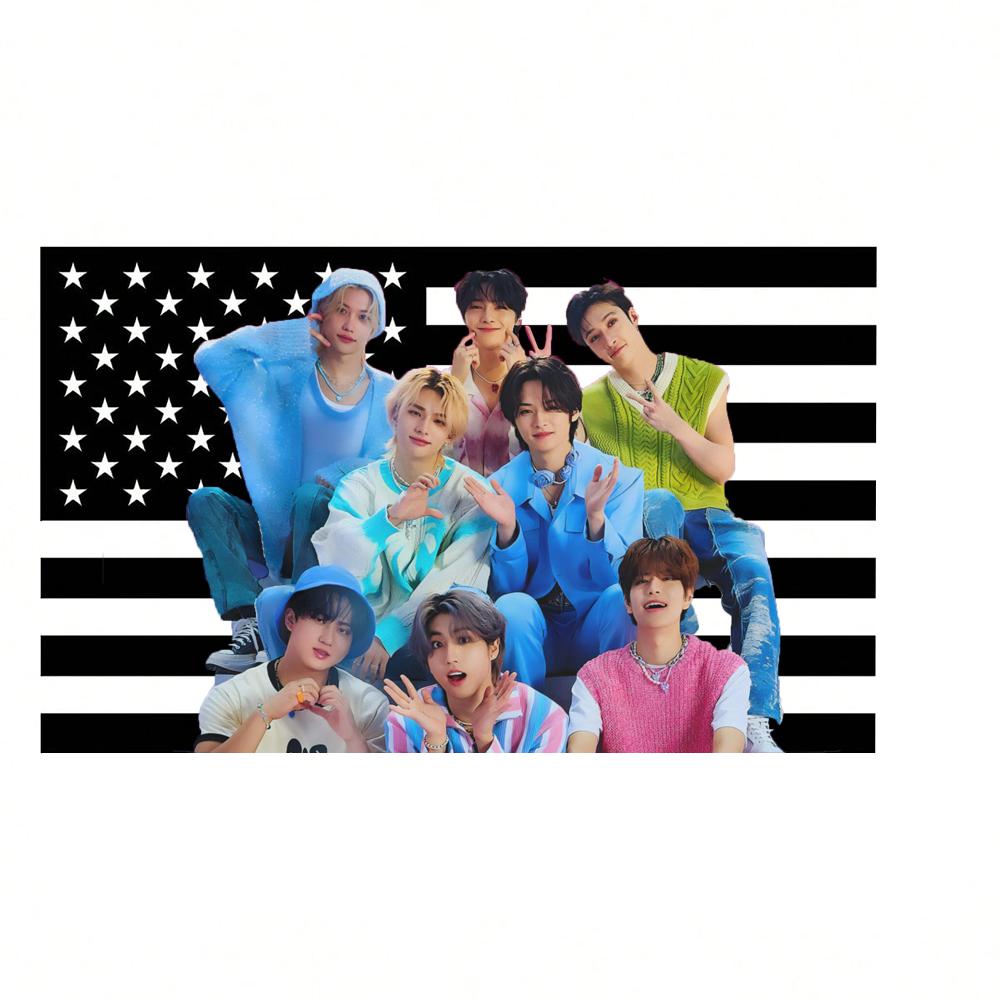 1PC SKZ KPOP Members Tour Tapestry Pink American Flag 8 Members Participate in Fan Activity Home Furnishings