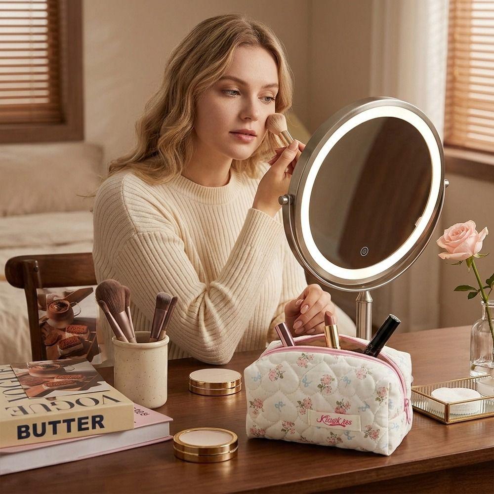 High Quality Bow-knot Floral Patterns Makeup Bag Large Capacity Storage Bag Toiletry Bag Women Girls