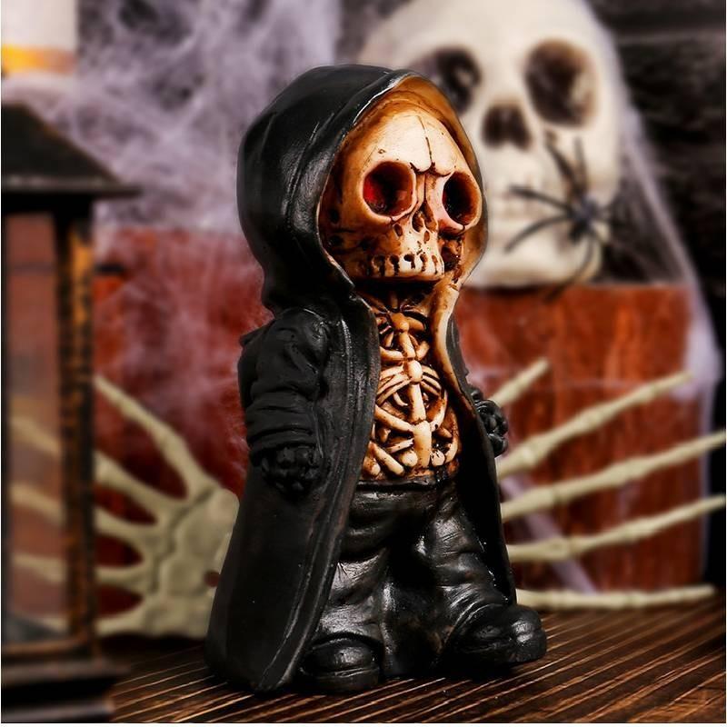 Halloween Standing Skeleton Decoration Terrifying Mask Resin Ornament For Festive Style