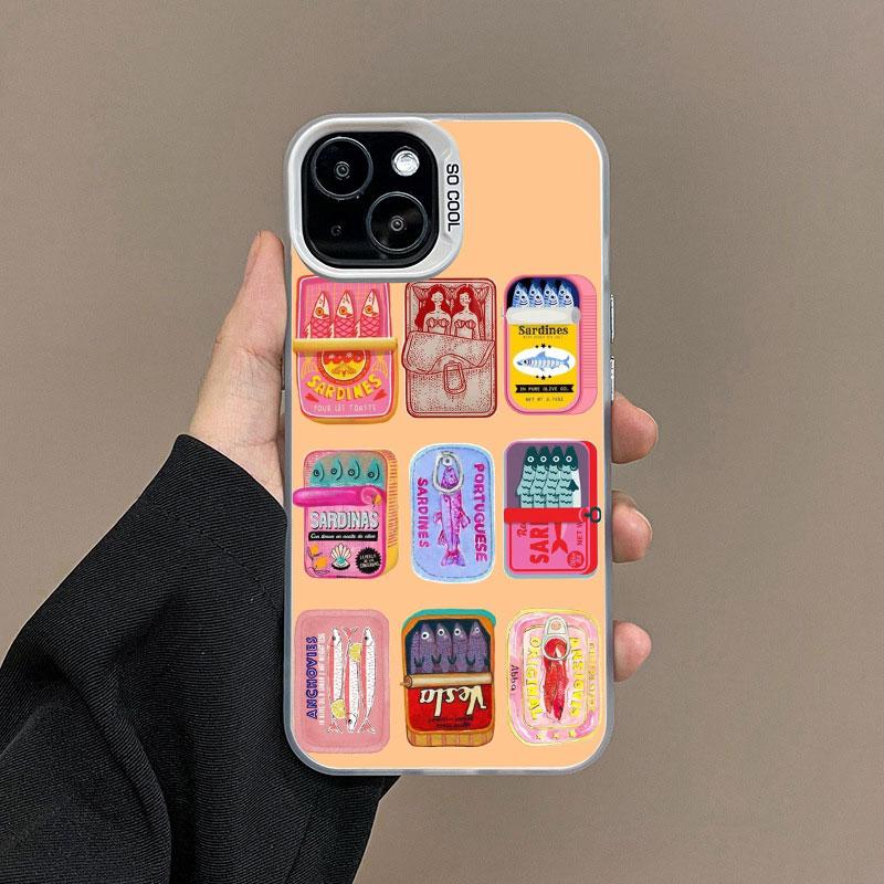 Fish Funny Sardines Laser Phone Case For iPhone 16 15 Pro Max Plus 14 13 12 Mini 11 Pro Max Shockproof Protective Back Covers