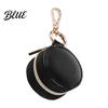 Velvet Lined Jewelry Holder Portable Box Keychain, PU Leather Travel Organizer Case, Soft Small Case for Rings Lining Secure Zipper Closure