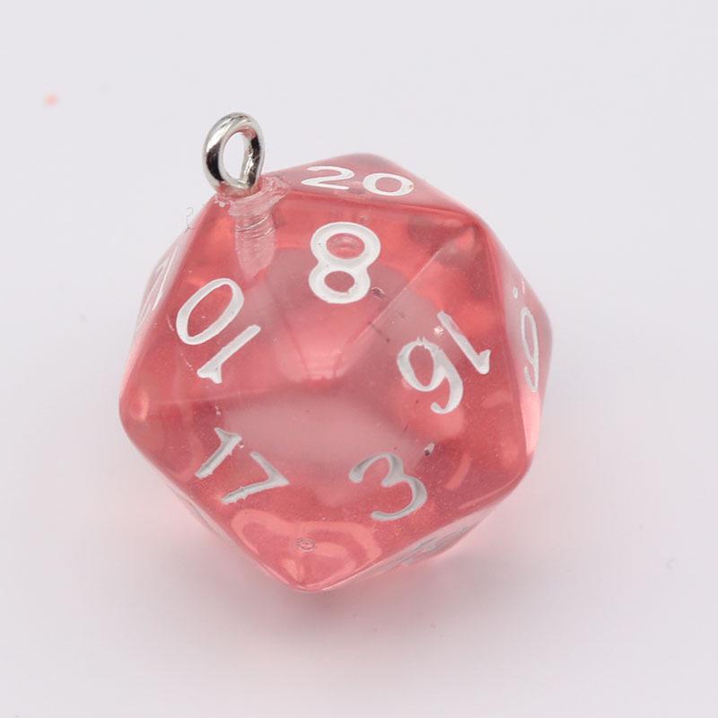 Transparent 20-Sided Acrylic Dice Shaker Keychain Pendant for DIY Jewelry розовый