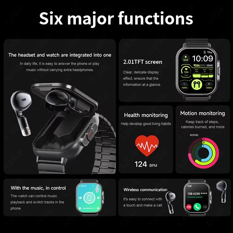2026 TWS 2in 1 Smart Watch with Headphones Sports Watch Bluetooth Headset Call Watch Men Health Monitor NFC Women Smartwatch Earbuds