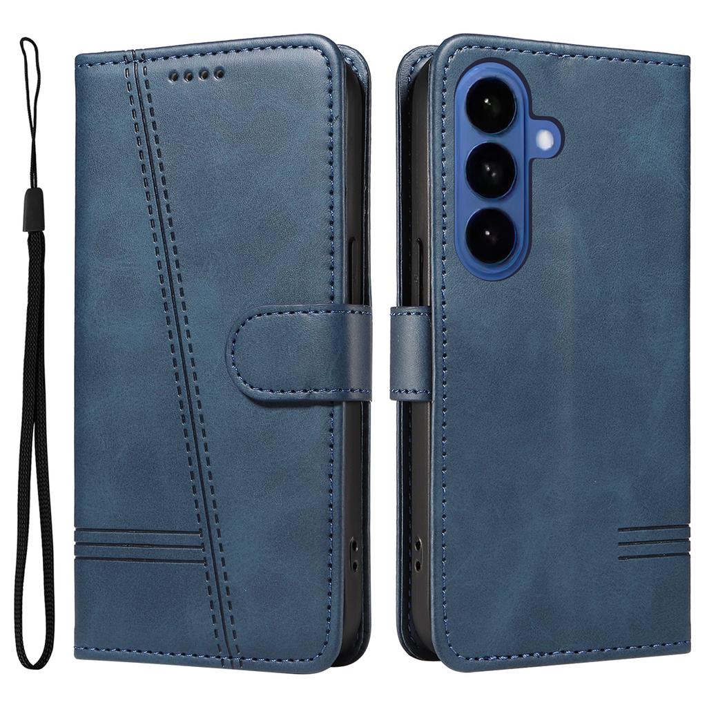 Luxury Line Cards Solt Wallet Flip Leather Phone Case For Samsung S26 Ultra S25 Plus S24 A06 A17 kickstand Bag Book Strap Cover