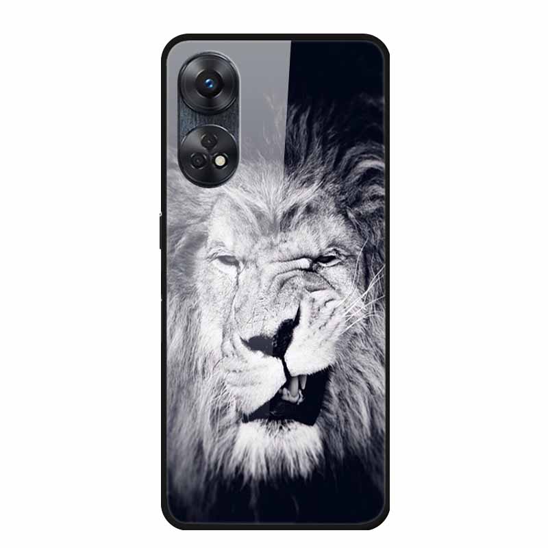 For Oppo Reno8 T 4G Case Luxury Tempered Glass Back Cover Hard Case For Reno8 T 4G 6.43" Capa Funda Animal Vividly Coque Wolf