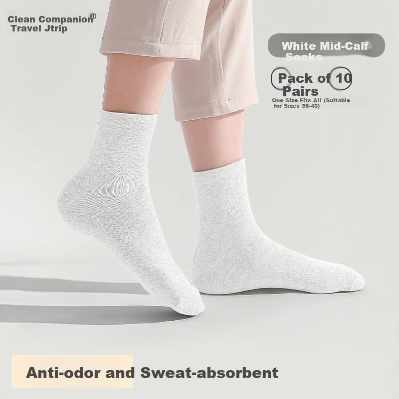 Jtrip Disposable Socks, Unisex Mid-Calf Socks, No-Wash Daily Disposable Breathable Sweat-Absorbing Travel Business Training Socks, 10 Pairs