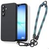 Case for Samsung Galaxy A17 4G/5G, Shockproof Silicone Black Protection with Removable Blue Lanyard