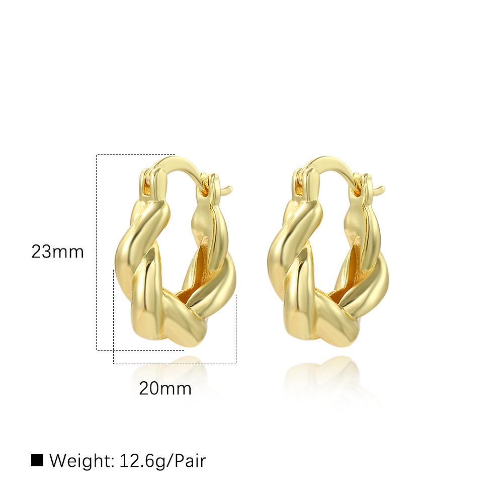 Miedziane kolczyki skręcane platerowane 18-karatowym złotem dla kobiet - Puste, gładkie, na gwint