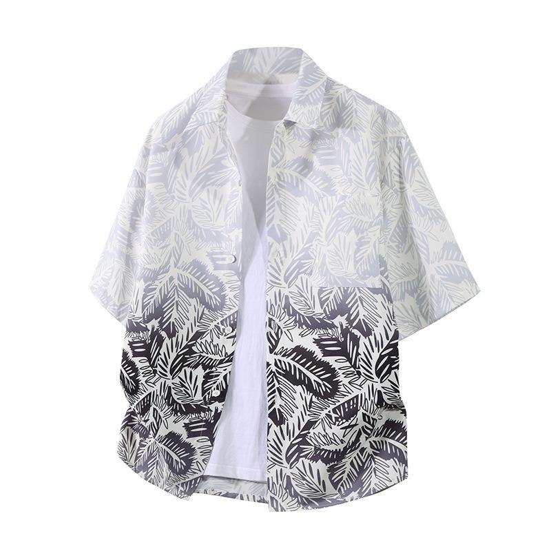 Men's Printed Gradient Short-sleeved Casual Button Beach Breathable Shirt