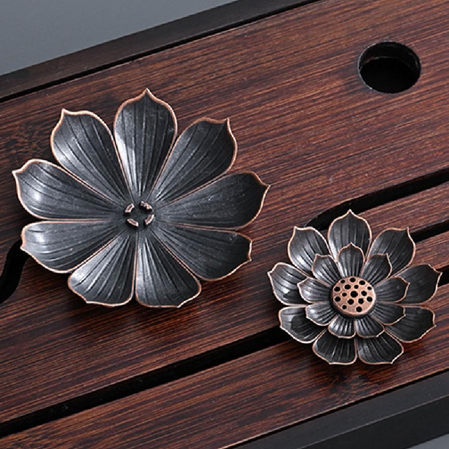 Rökelsebrännare, rökelsehållare för pinnar, mässingslotus rökelsehållare och avtagbar askfångare