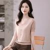 Summer Women's V-neck Knitted T-shirt Top T-shirt Solid Color Top