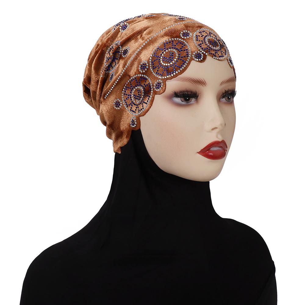 Fashion Turban Cap For Women Muslim Hijab Cap Islamic Headscarf Bonnet African Diamonds Head Wraps Bonnet Cap