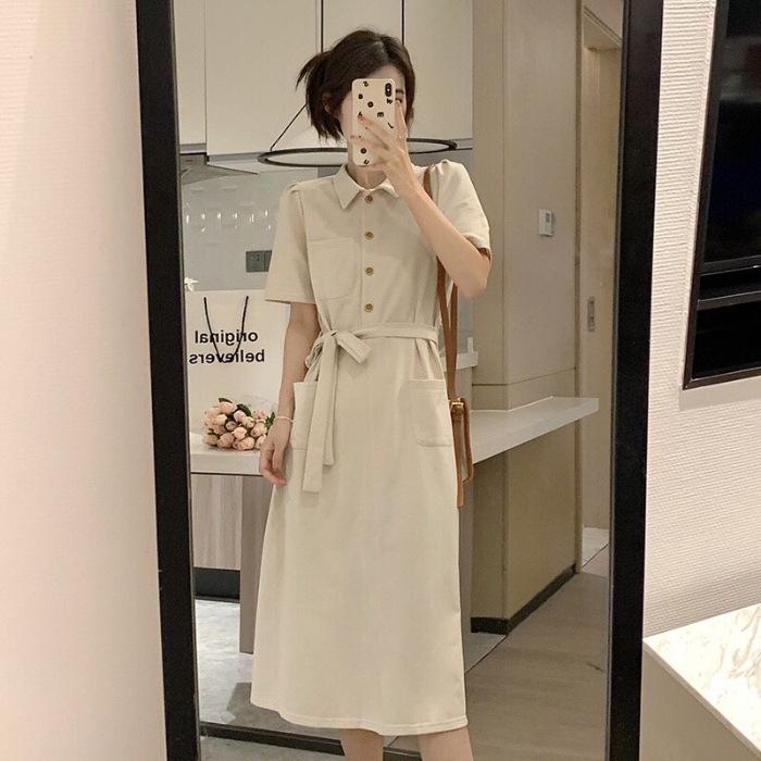 

New French Elegant Lace-Up Hepburn Style Over-the-Knee POLO Dress Extra Large абрикосовий