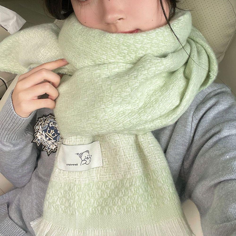 Solid Color Wool Tassel Scarves Soft Warm Bear Shawl Elegant Winter Cashmere Scarf  Student