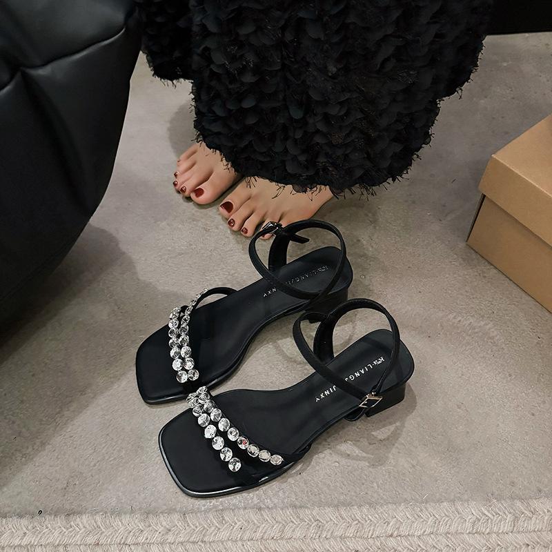 

Женская летняя обувь для вечеринок, детские замшевые сандалии, пикантные свадебные туфли, женские блестящие сандалии со стразами, элегантные туфли с открытым носком 35 чёрный