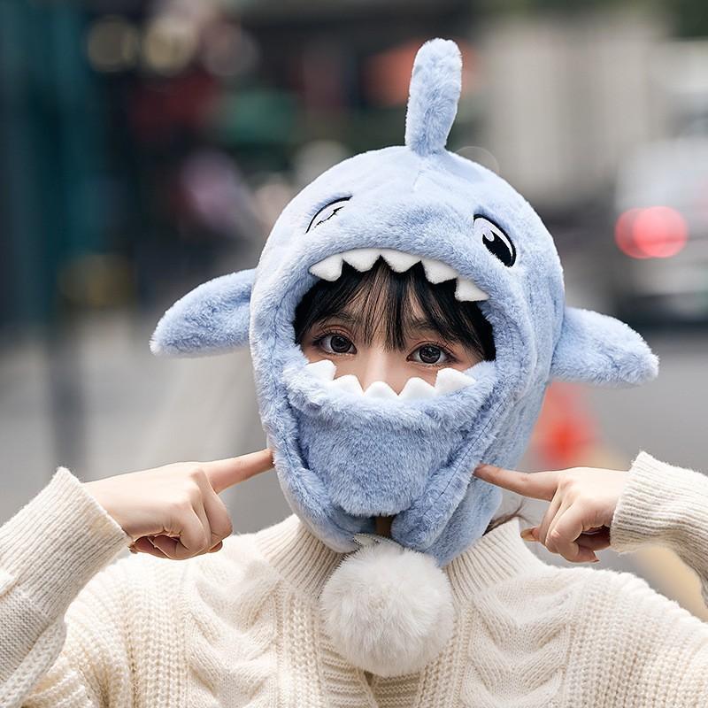 Ski Head Cover Ear Protection Face Pullover Hat Warm Veneer Cartoon Shark Cycling Cute Snow Helmet Hat