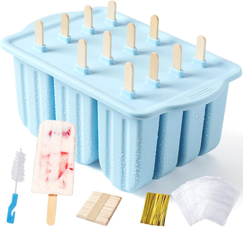Eis am Stiel Formen Silikon BPA-frei 12 Stück Eis am Stiel Schalen für Gefrierschrank Hausgemachtes Eis Eis am Stiel Formen