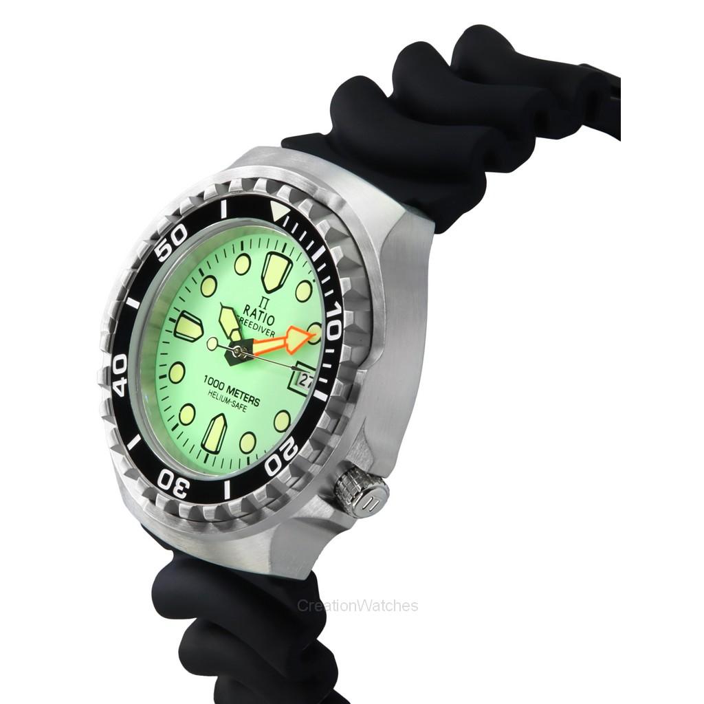 RATIO FreeDiver Version 02 Helium Safe 1000M Sapphire Quartz Mint Green Dial 1038EF102V-GRN-V02 Men's Watch