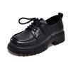 Damen Rund Zehen Schnürung Echtes Leder Schuhe 2026 Schwarzes Rindsleder Dicker Absatz Arbeitsschuhe Damen Britischer Stil Loafer Oxford Schuhe