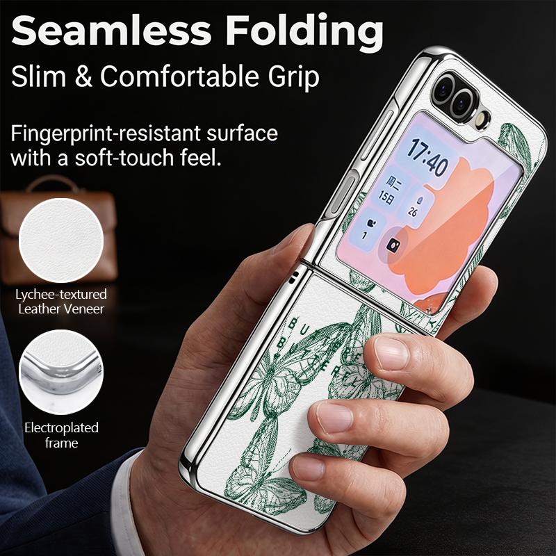 Line Butterfly Print Case For Samsung Z Flip 8 7 6 5 Luxury Plating Leather Skin Folding Phone Cover For Galaxy Z Flip8 Flip7 Flip6