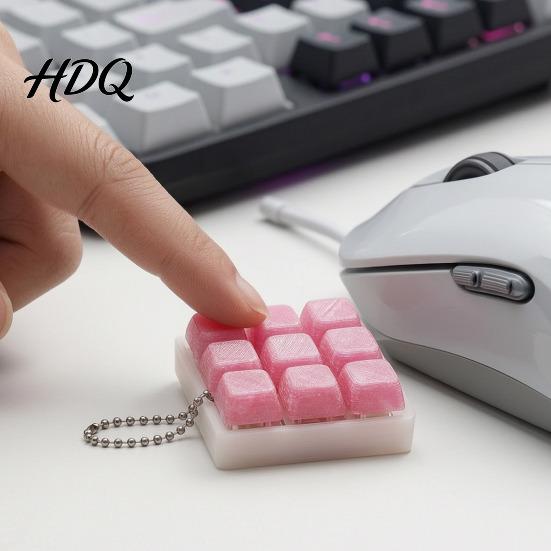 Stress Relief Toy 9-In-1 Keyboard Fidget with Ball Chain Push Gadget Button Finger Clicker Toy 9-Keys Keychain Anxiety Desk