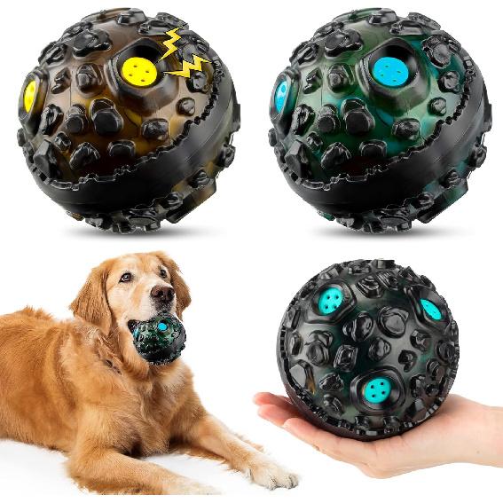 Honoson 2 Pcs Dog Toy Ball Interactive for Aggressive Chewers Durable Fetch Ball with Squeaky Giggle Fun Elastic Rubber Dog Wobble Ball Chew Toy for