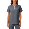 Womens Stretchy Quick Dry V Neck Short Sleeve Top with Pockets Button Front Uniform Blouse for Healthcare Hospitality Service