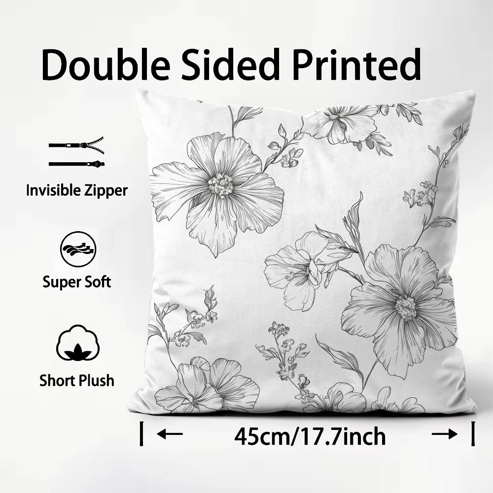 Gray Low White Flower Pattern Cushion Cover Plush Fabric Soft DoubleSided Printed Sofa Warm Winter Home Child Gift Pillow Case