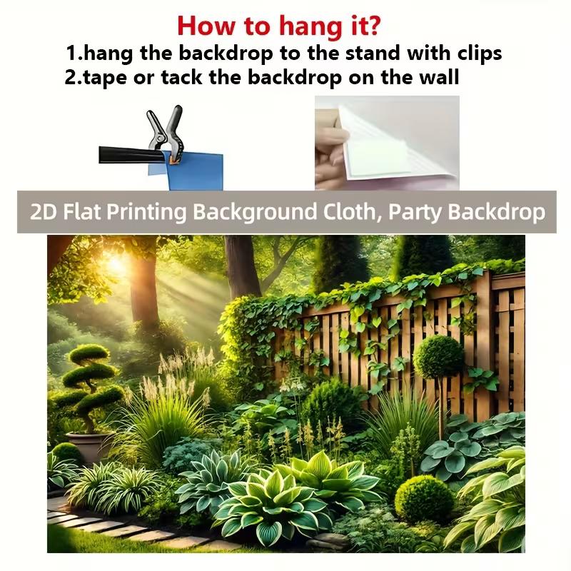 2D Sunlit Garden Wood Fence Photo Backdrop Wedding Birthday Party Background