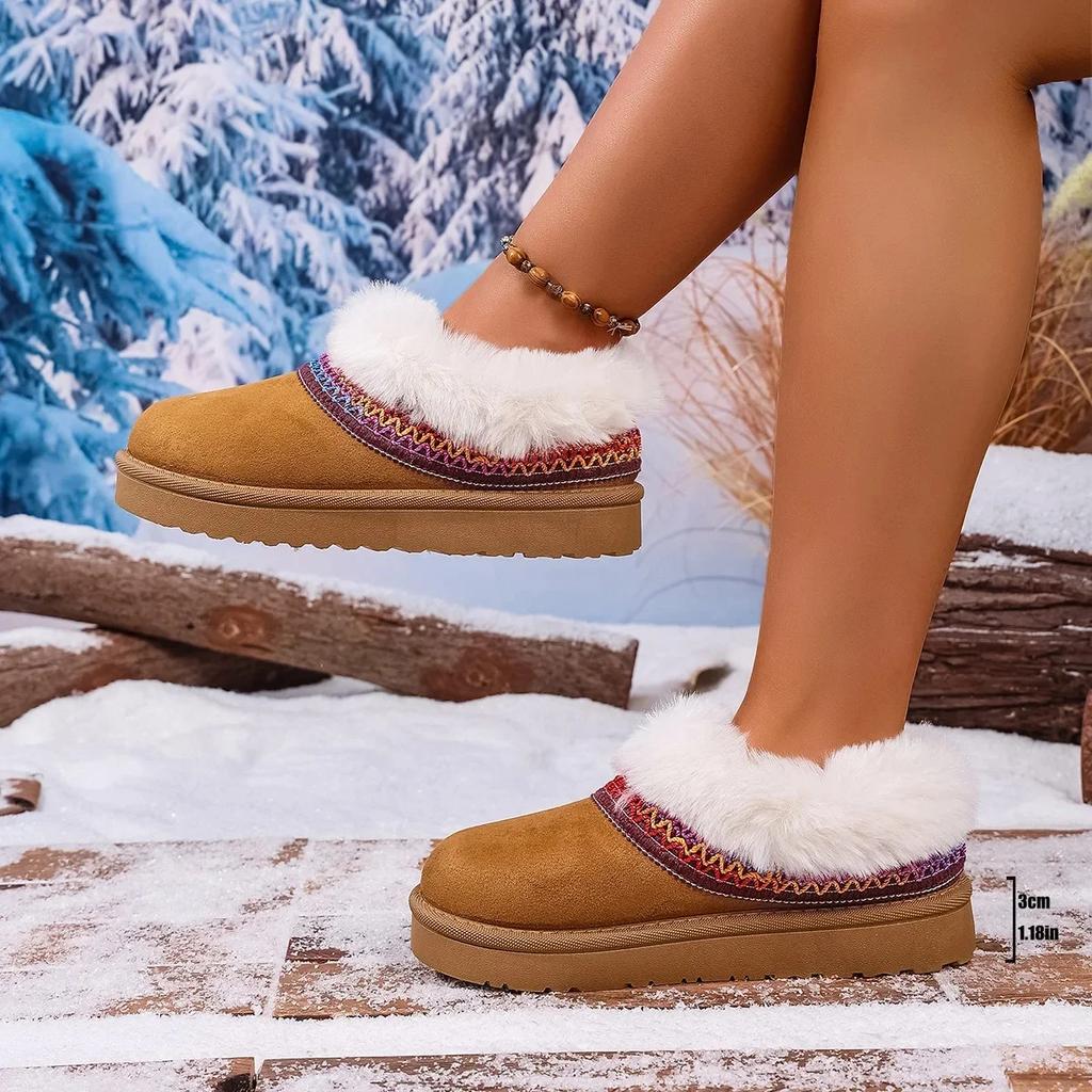 Fashion Comfortable Large Size Winter Snow Boots Women's Slip-On Cotton Shoes Thick Bottom Ethnic Style Toe Covering Rubber Surface