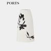 PORTS Women's Cloud White Print Mid-Length Skirt