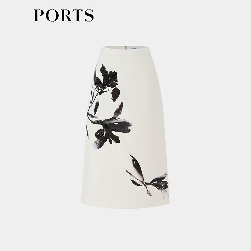 PORTS Women's Cloud White Print Mid-Length Skirt