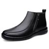 Mens Casual Leather Ankle Boots With Fleece Lining Warm Winter Side-Zip Pull-On Daily Wear