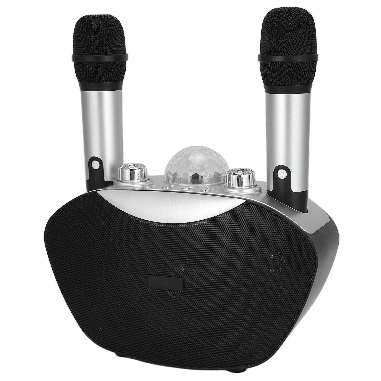 

Портативный караоке-аппарат Family KTV RGB Lights Беспроводные Bluetooth-микрофоны Динамик для мобильных устройств серебряный