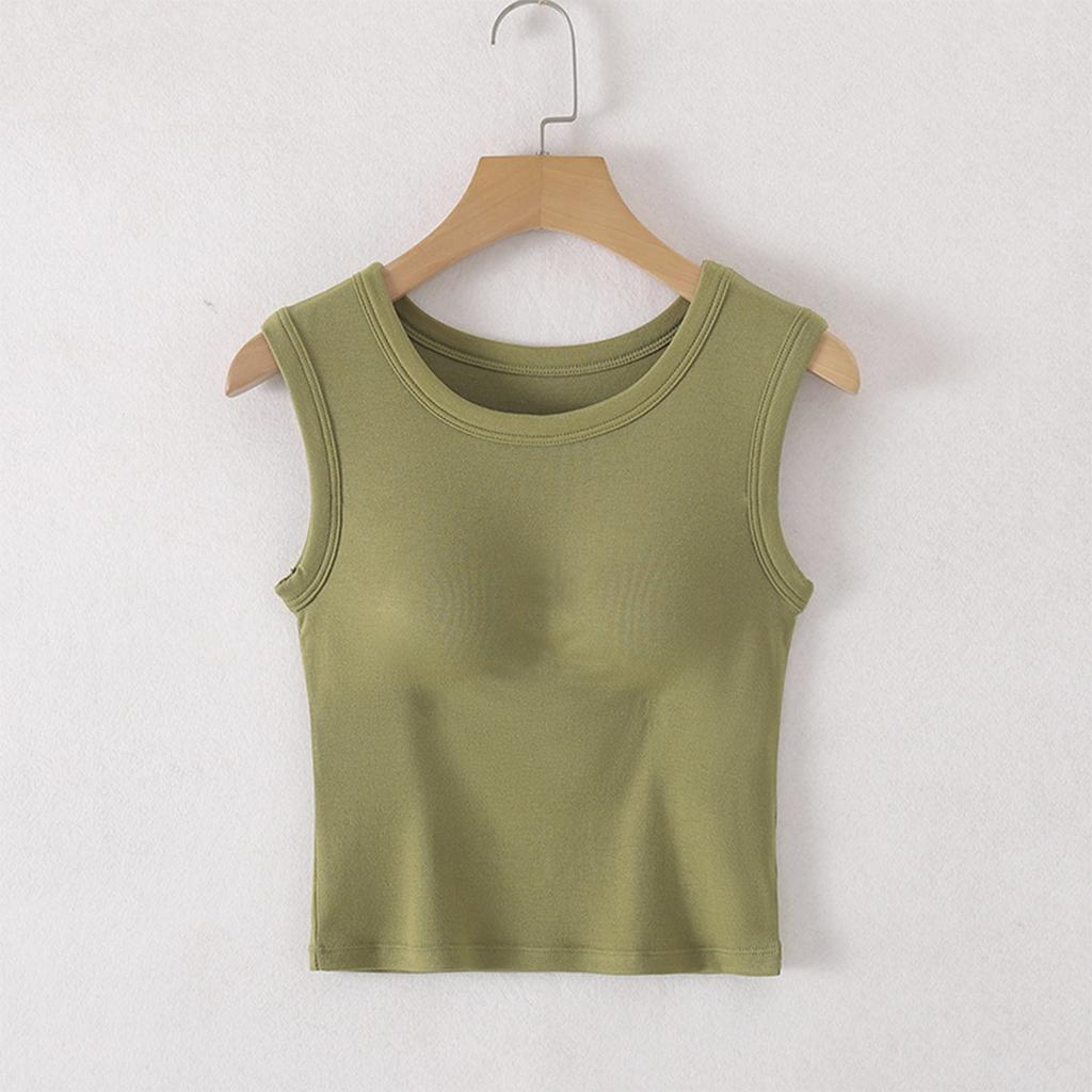 Ladies With Chest Cushion, Wide Shoulder Vest, Round Neck Yoga Suit, Underwear, Bottom Layer