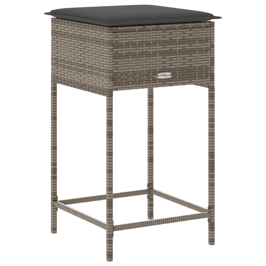 vidaXL Garden Bar Stool with Cushions 2 pcs Grey Poly Rattan