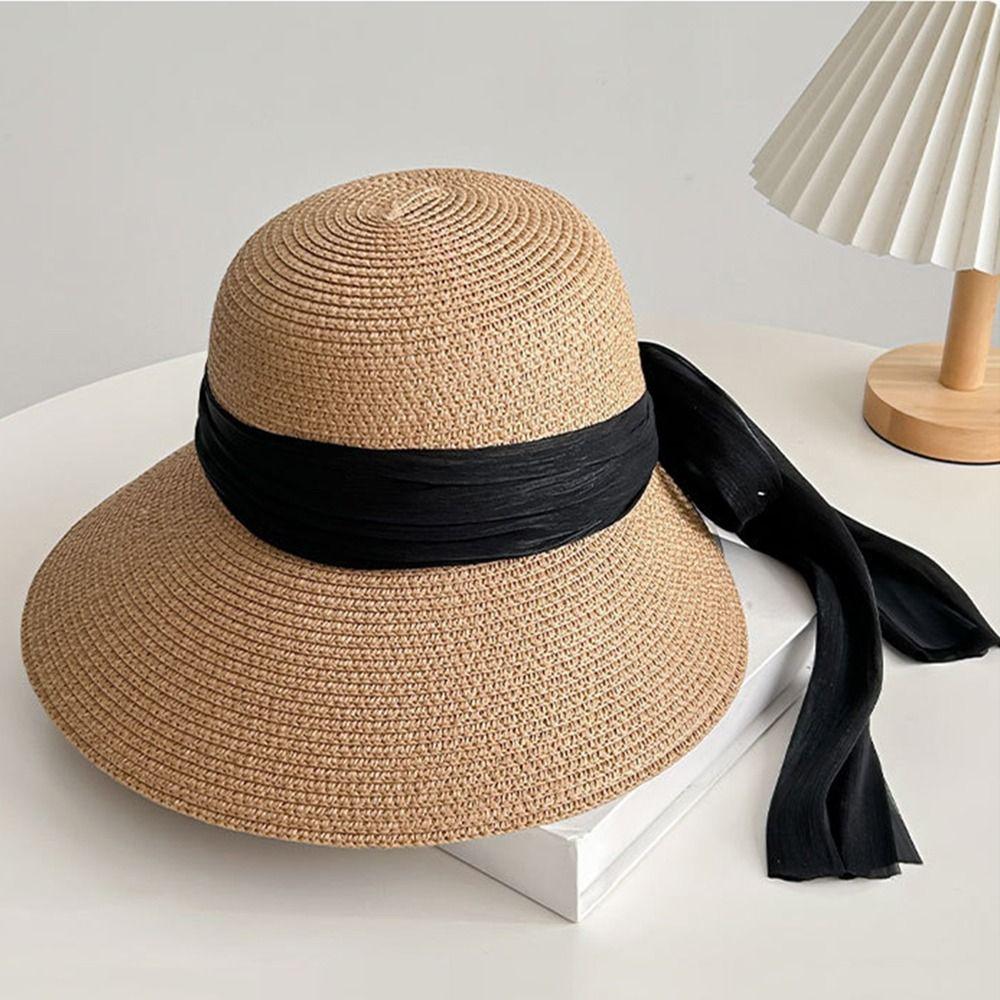 Foldable Lace Brim Sunshade Cap Wide Brim Sun Protection Cap Vacation Straw Sun Hat  Beach