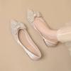 Soft Sole Single Shoes New Pearl Rhinestone Pointed Bow French Shallow Mouth Gentle Women's Shoes Thick Heel