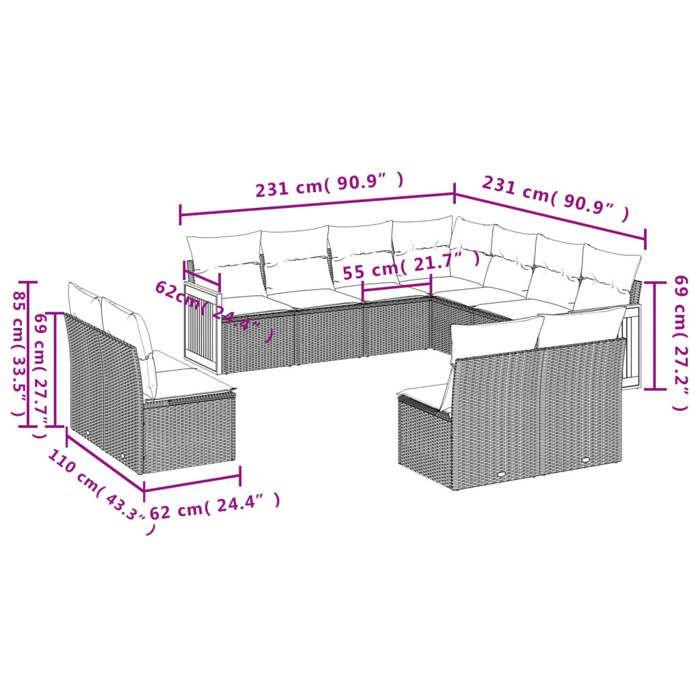 VidaXL Salon de Jardin avec Coussins 11 pcs, Canapés de Terrasse, Ensemble de Meubles de Patio, Mobilier d'Extérieur, Beige 3227766